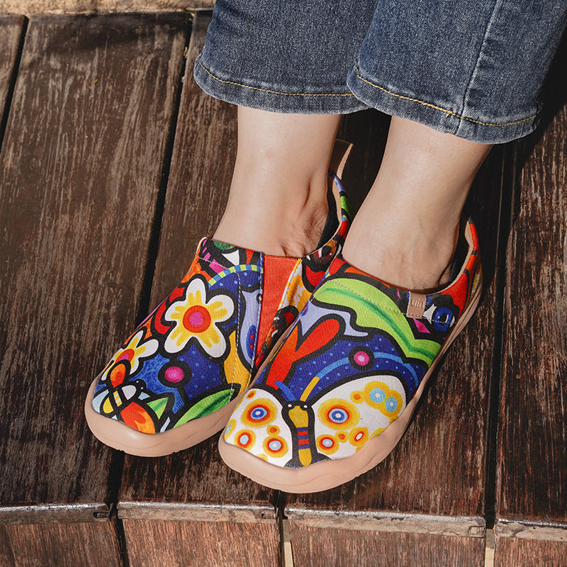 UIN Footwear Women UIN Women's Loafers Canvas Art Painted Lightweight Slip-Ons Sneakers Walking Casual Travel Shoes Secret Garden Canvas loafers