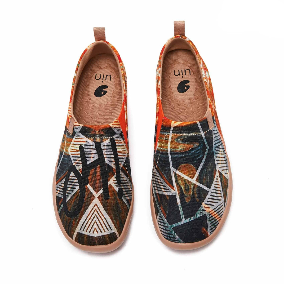 UIN Men’s Size 11 Artistic Face Slip-On Shoes Black Canvas Comfort Flats UIN Men main image 2