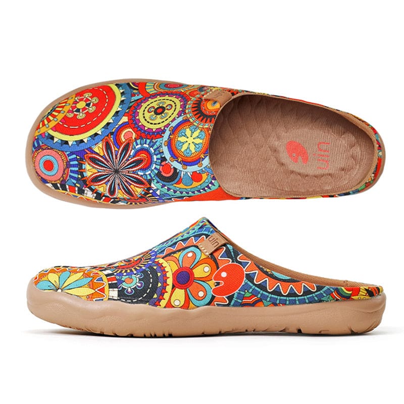 UIN Pantofole Donna Blossom - Slipper Dipinte A Mano In Tela, Leggere E Morbide Per Viaggio E Passeggiate, Con Soletta Ergonomica, Multicolore, EU36