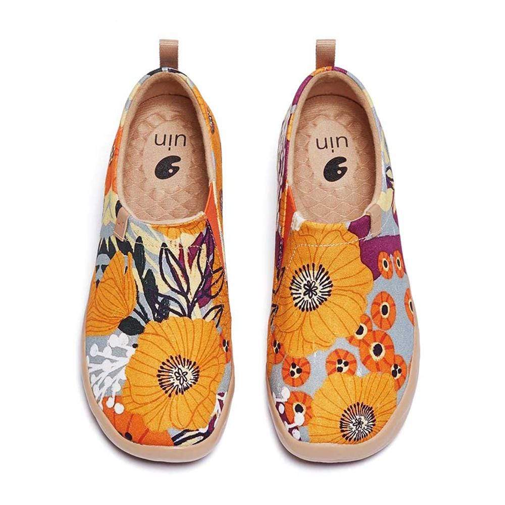 UIN Women's Floral Loafers Slip On Lightweight Fashion Sneaker Cushioned shoes Marigolds, 8.5
