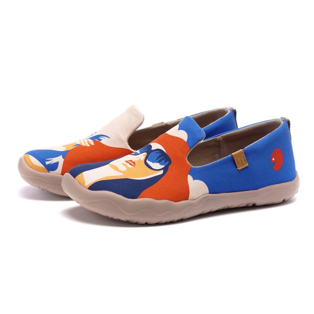 UIN Blue Multi-Pattern Slip-On Loafers with Orange Accents UIN Women main image 3