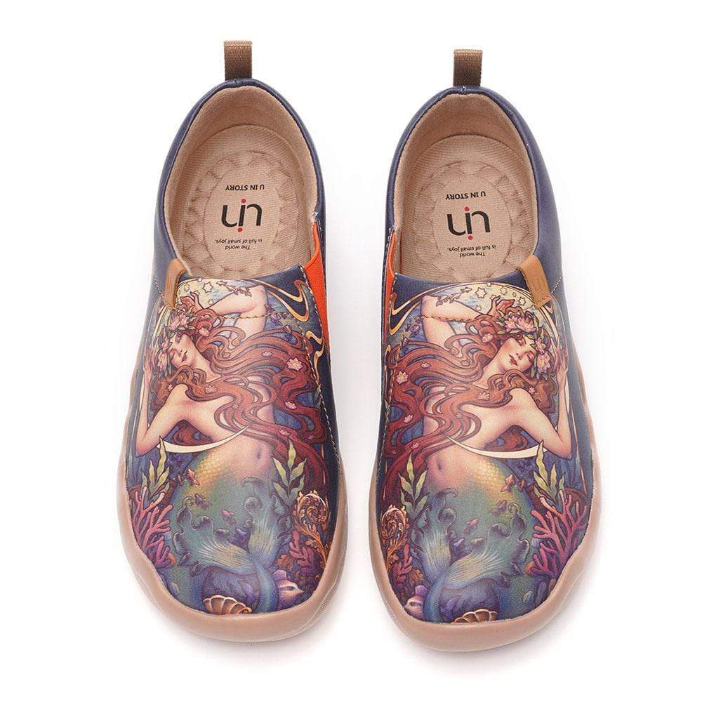 靴 mermaid UIN Women's Travel Sneakers Slip ons Art Painted Microfiber