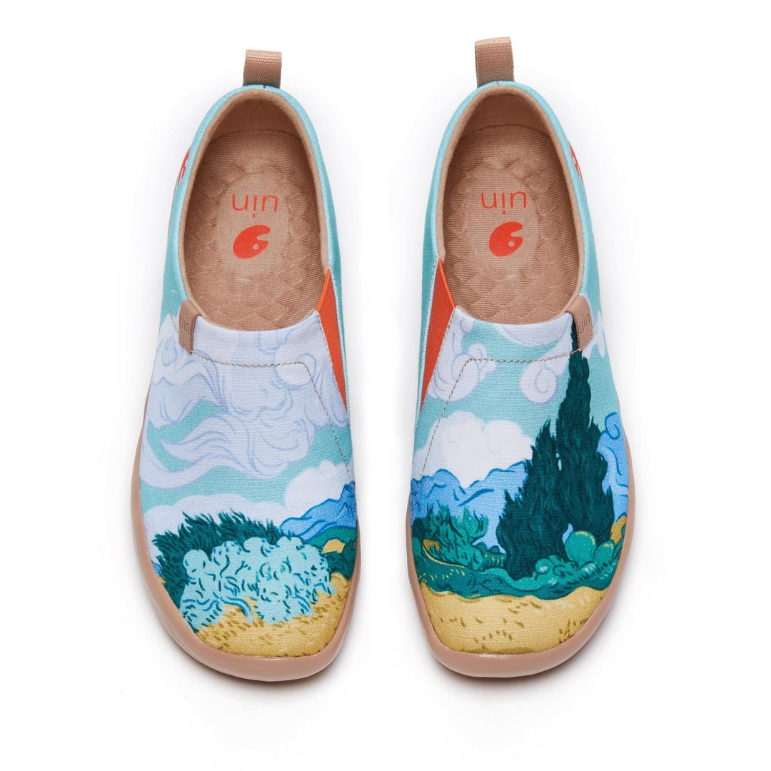 UIN Footwear Women Van Gogh Wheatfield with Cypresses Women-US Local Delivery Canvas loafers