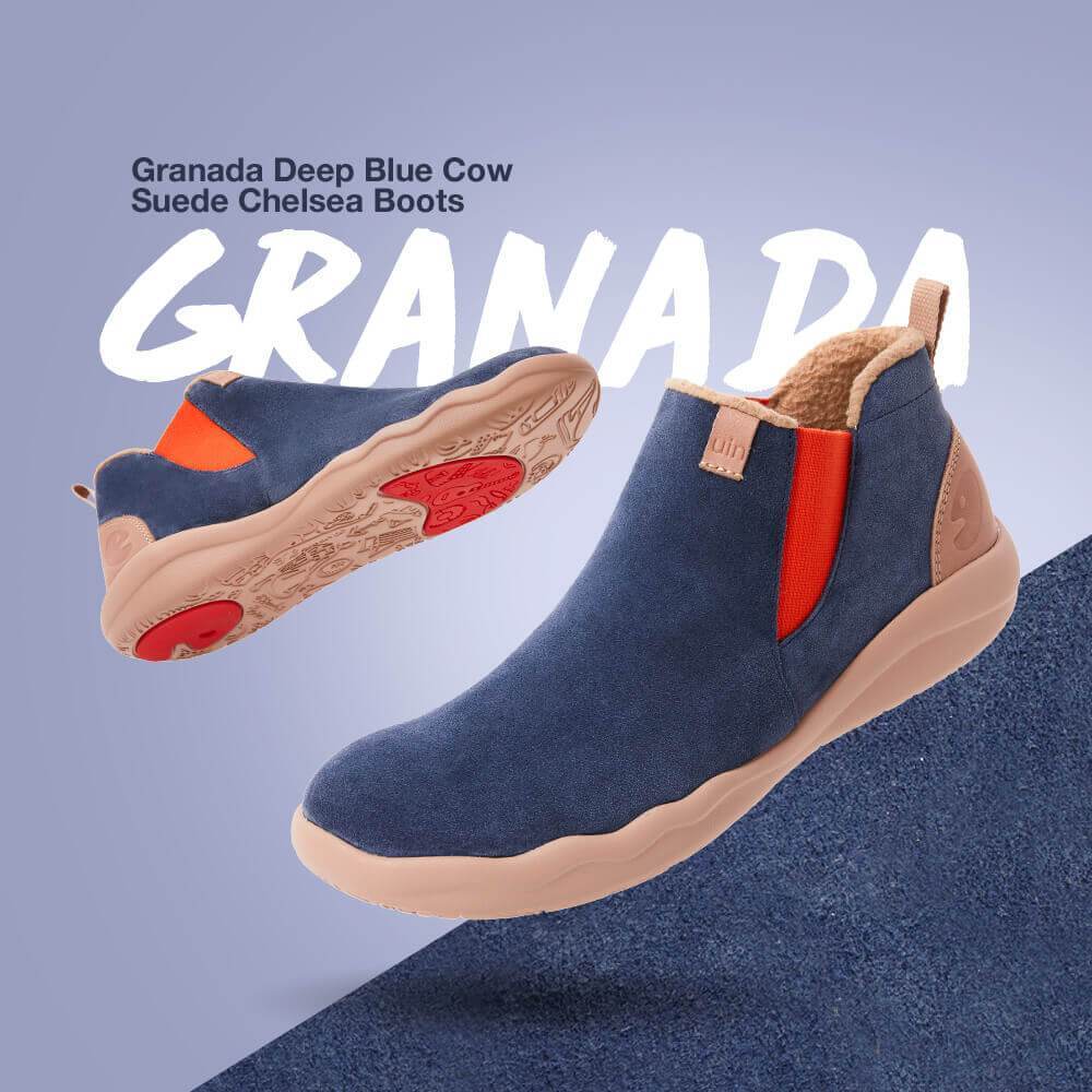 UIN Footwear Kid (Pre-sale) Granada Deep Blue Cow Suede Boots Kid Canvas loafers