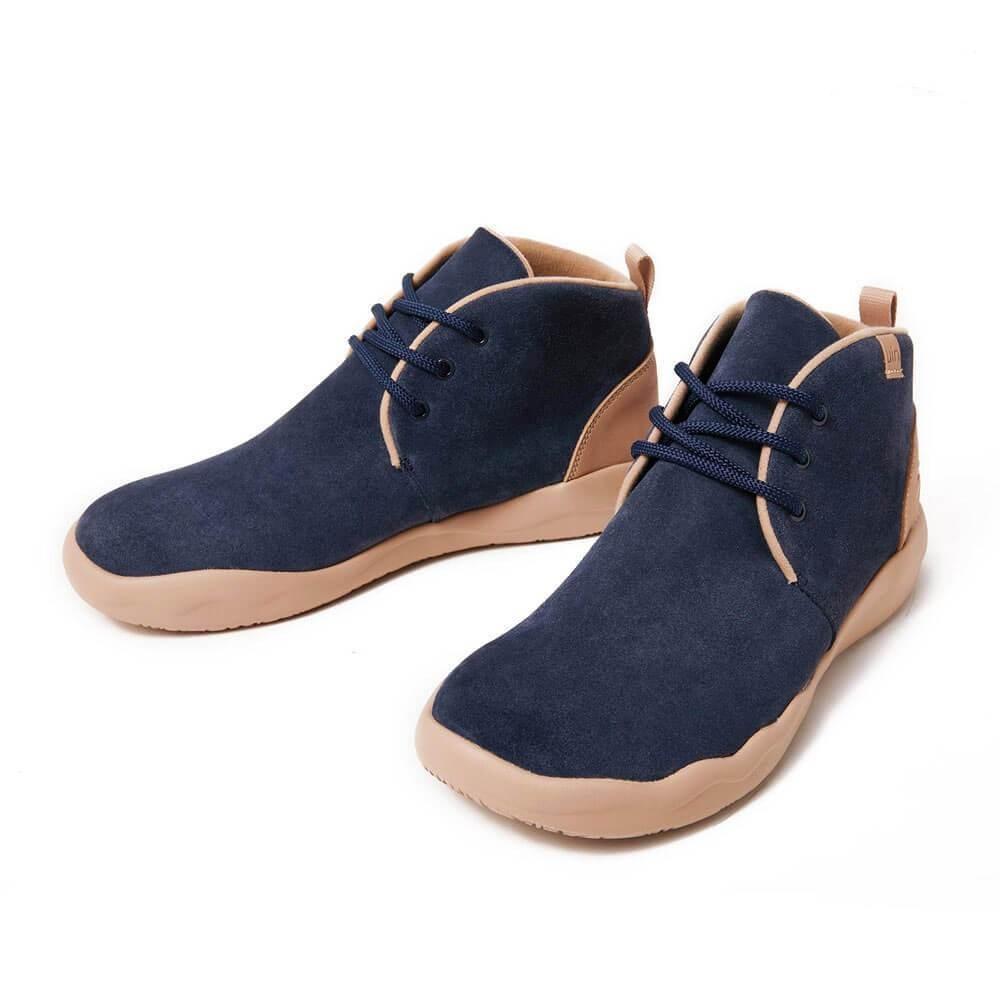 UIN Footwear Men Bilbao Deep Blue Cow Suede Lace-up Boots Men Canvas loafers