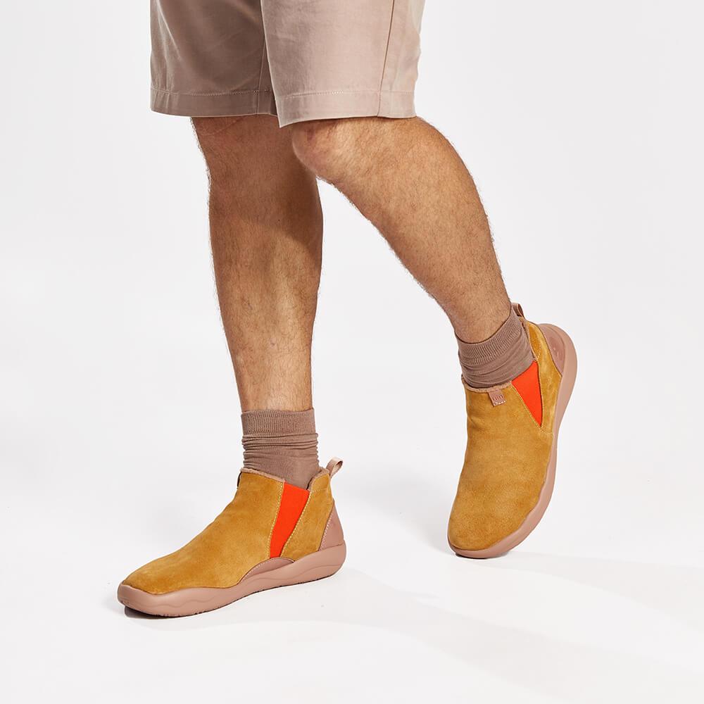 UIN Footwear Men Granada Khaki Cow Suede Boots Men Canvas loafers