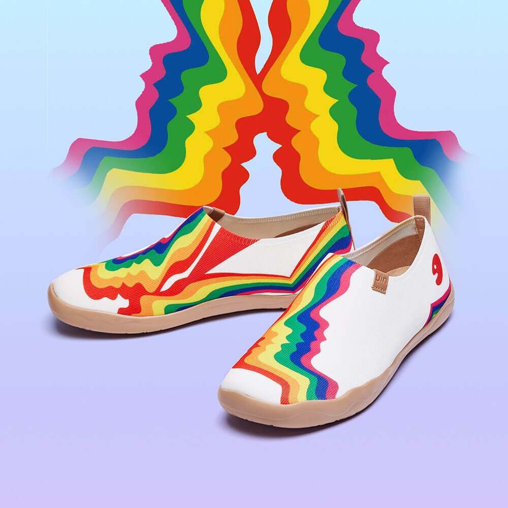 UIN Footwear Men Rainbow Love White Men Canvas loafers