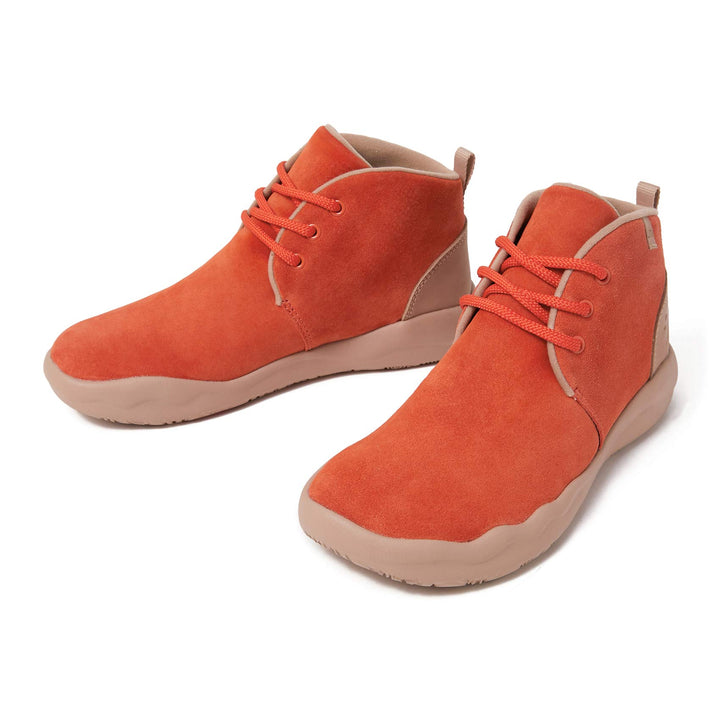 UIN Footwear Women Bilbao Orange Red Cow Suede Lace-up Boots Women Canvas loafers