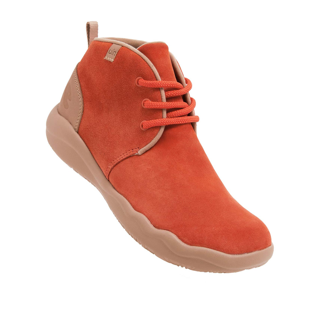 UIN Footwear Women Bilbao Orange Red Cow Suede Lace-up Boots Women Canvas loafers