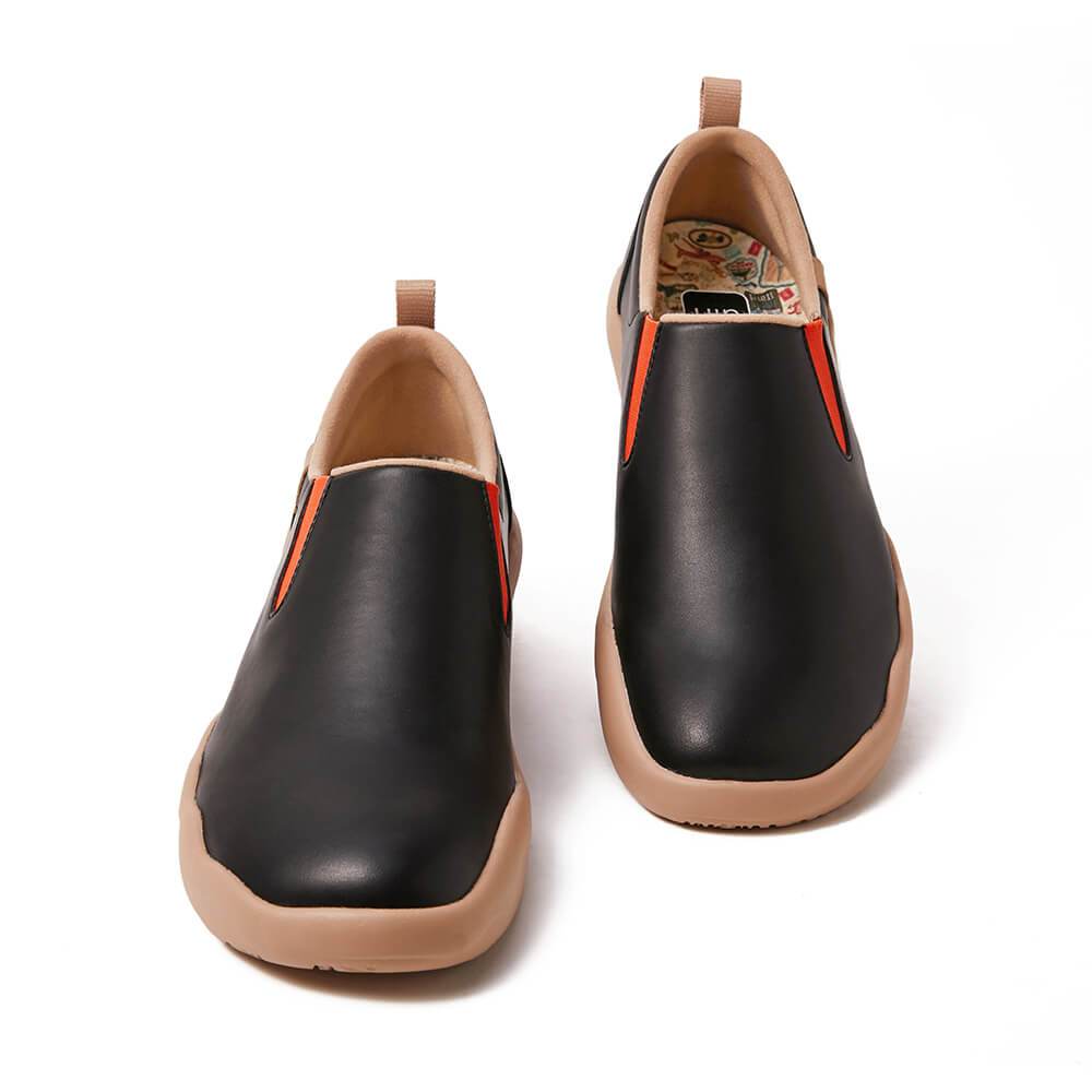 UIN Footwear Women Cuenca Black Split Leather Women-US Local Delivery Canvas loafers