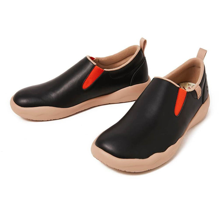 UIN Footwear Women Cuenca Black Split Leather Women-US Local Delivery Canvas loafers