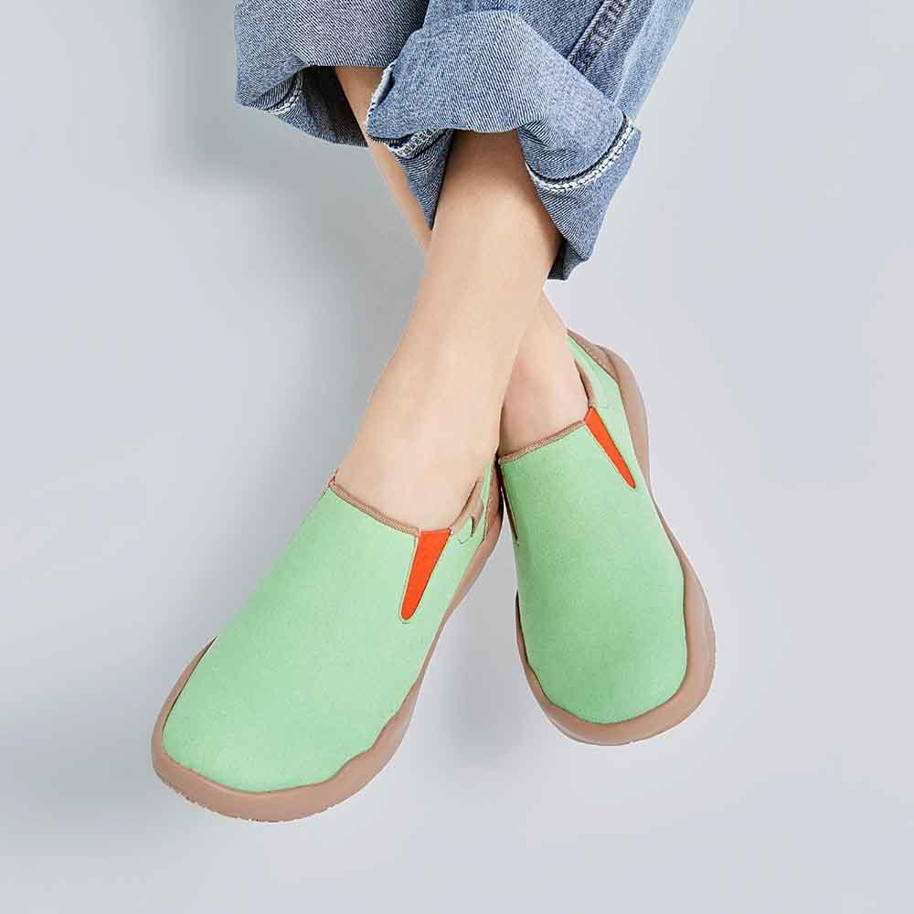 UIN Footwear Women Cuenca Pastel Green Microfiber Suede Women Canvas loafers