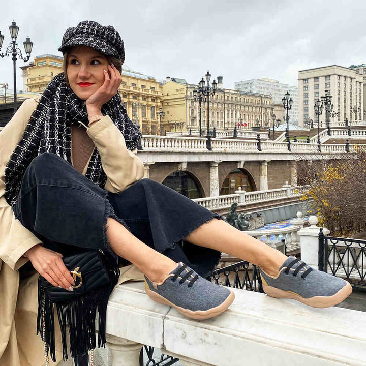 UIN Footwear Women Segovia Deep Grey Wool Lace-up Shoes Women Canvas loafers