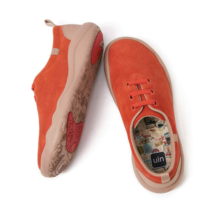 UIN Footwear Women Segovia Orange Red Cow Suede Lace-up Shoes Women Canvas loafers