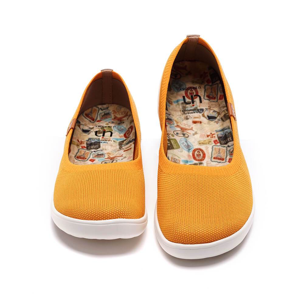 UIN Footwear Women Valencia Knitted Orange Canvas loafers